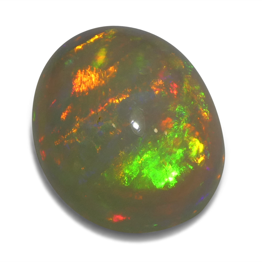 2.57ct White Crystal Opal from Ethiopia, oval cabochon gemstone with play of color by SkyJems Canadian gem experts