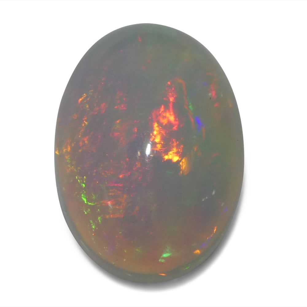 4.02ct White Crystal Opal from Ethiopia, oval cabochon gemstone with vibrant play of color by SkyJems Canadian gem experts