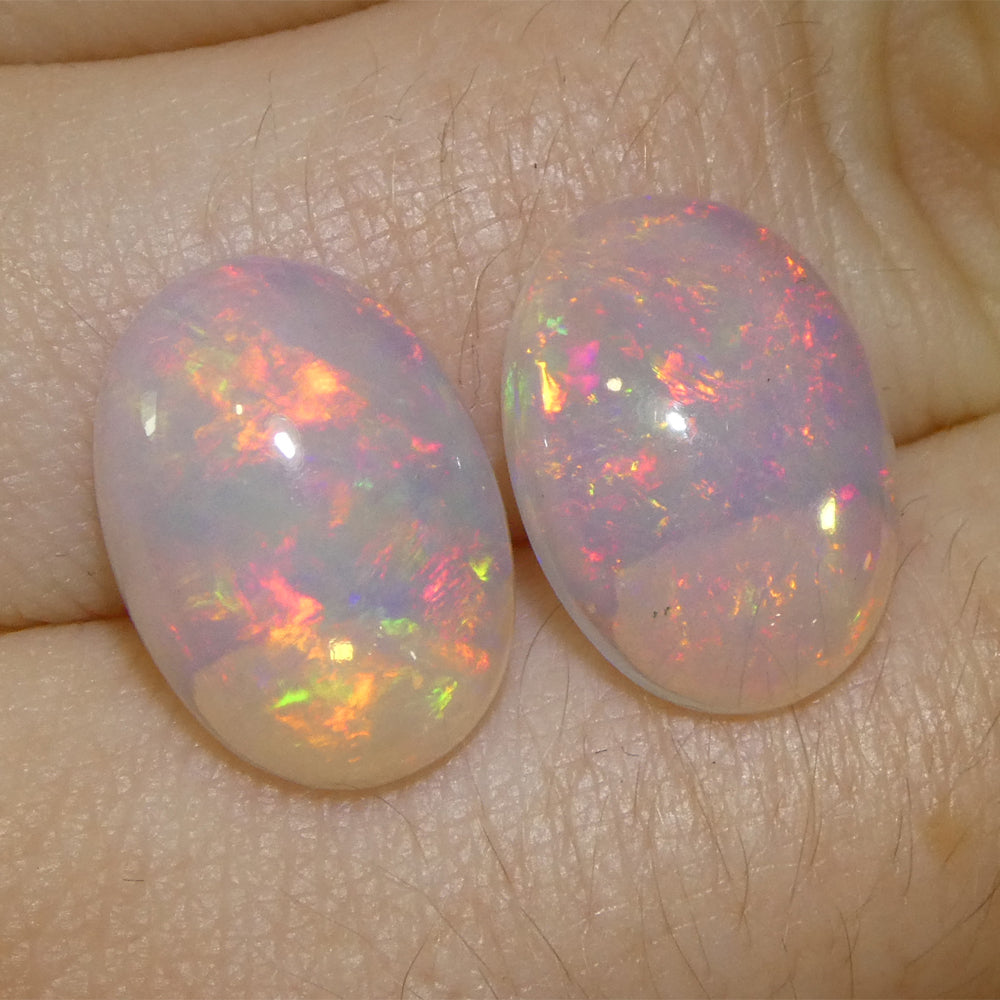 6.8ct Pair Oval Cabochon White Crystal Opal from Ethiopia - Skyjems Wholesale Gemstones