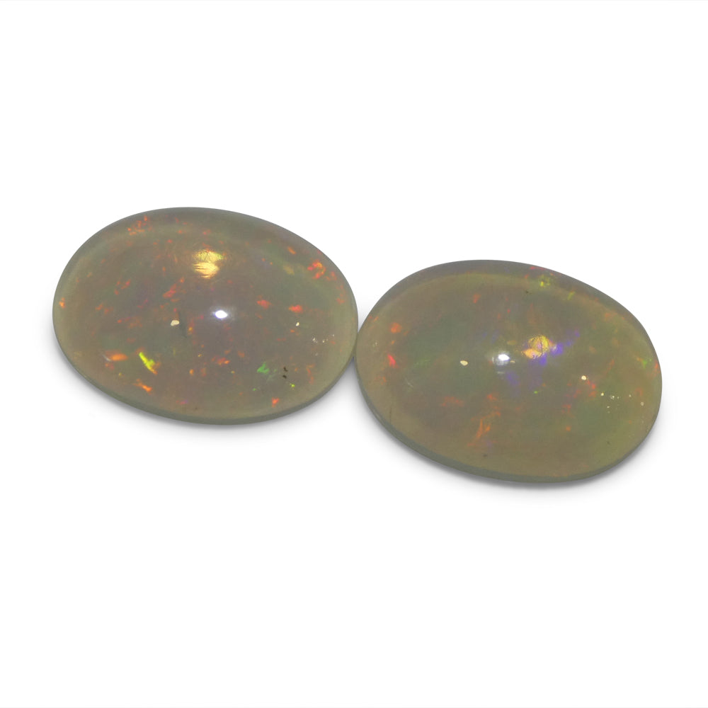 6.8ct Pair Oval Cabochon White Crystal Opal from Ethiopia - Skyjems Wholesale Gemstones