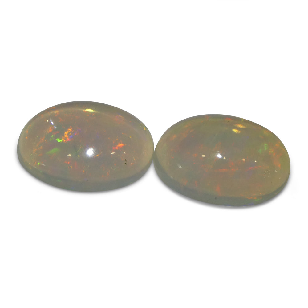 6.8ct Pair Oval Cabochon White Crystal Opal from Ethiopia - Skyjems Wholesale Gemstones