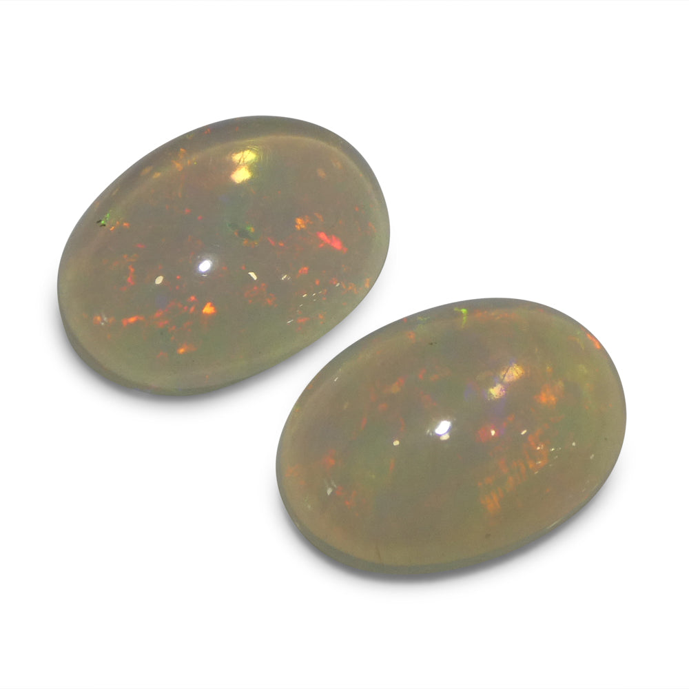 6.8ct Pair Oval Cabochon White Crystal Opal from Ethiopia - Skyjems Wholesale Gemstones