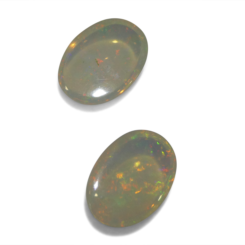 6.8ct Pair Oval Cabochon White Crystal Opal from Ethiopia - Skyjems Wholesale Gemstones