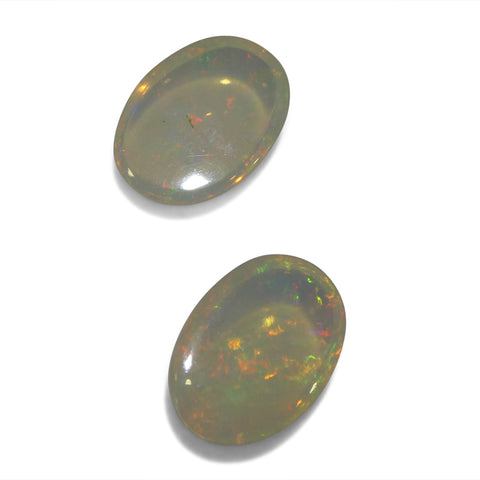6.8ct Pair Oval Cabochon White Crystal Opal from Ethiopia