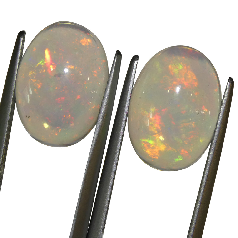 6.8ct Pair Oval Cabochon White Crystal Opal from Ethiopia - Skyjems Wholesale Gemstones