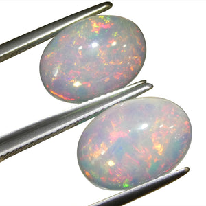 6.8ct Pair Oval Cabochon White Crystal Opal from Ethiopia - Skyjems Wholesale Gemstones
