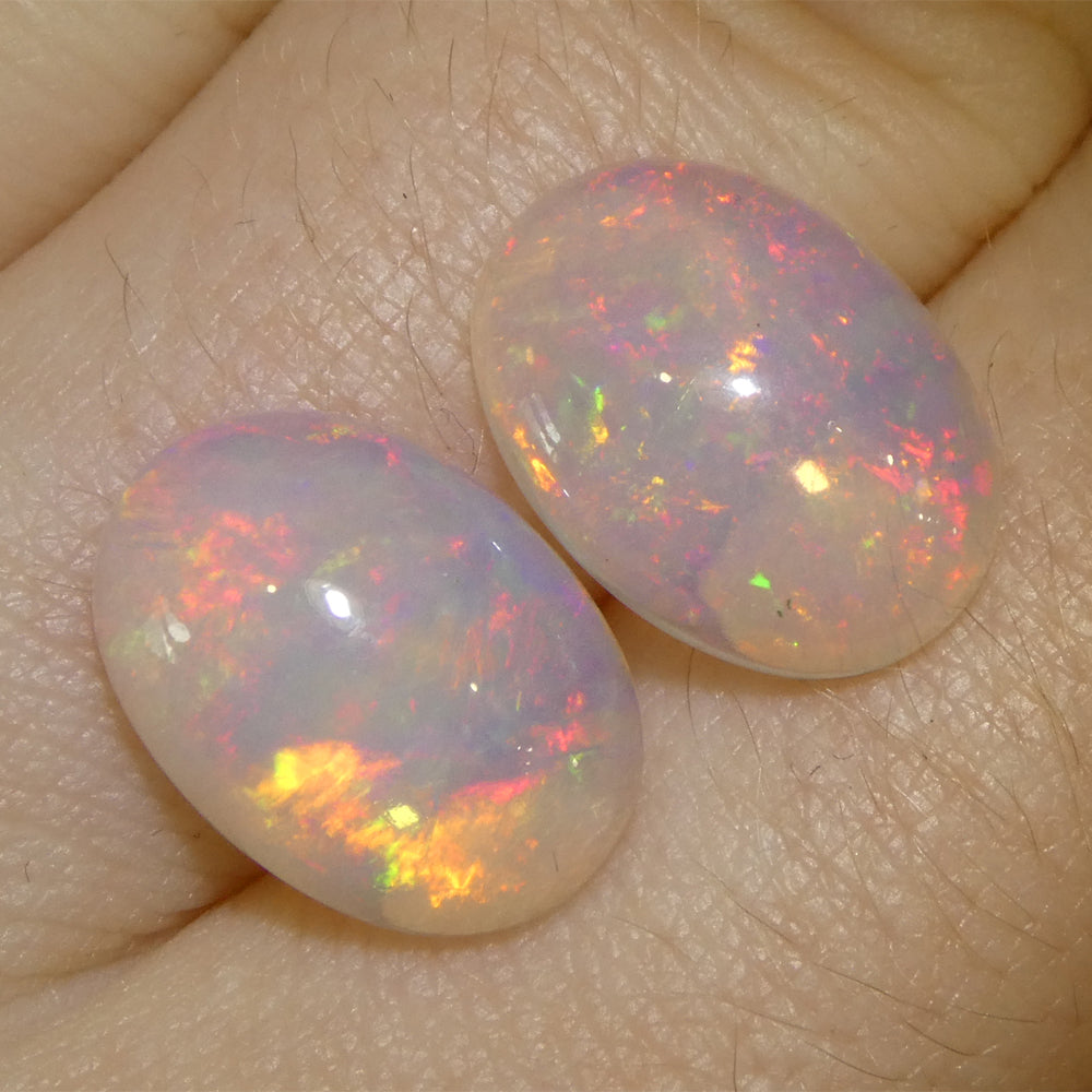 6.8ct Pair Oval Cabochon White Crystal Opal from Ethiopia - Skyjems Wholesale Gemstones