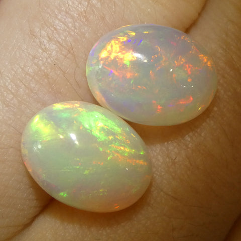 8.29ct Pair Oval Cabochon White Crystal Opal from Ethiopia