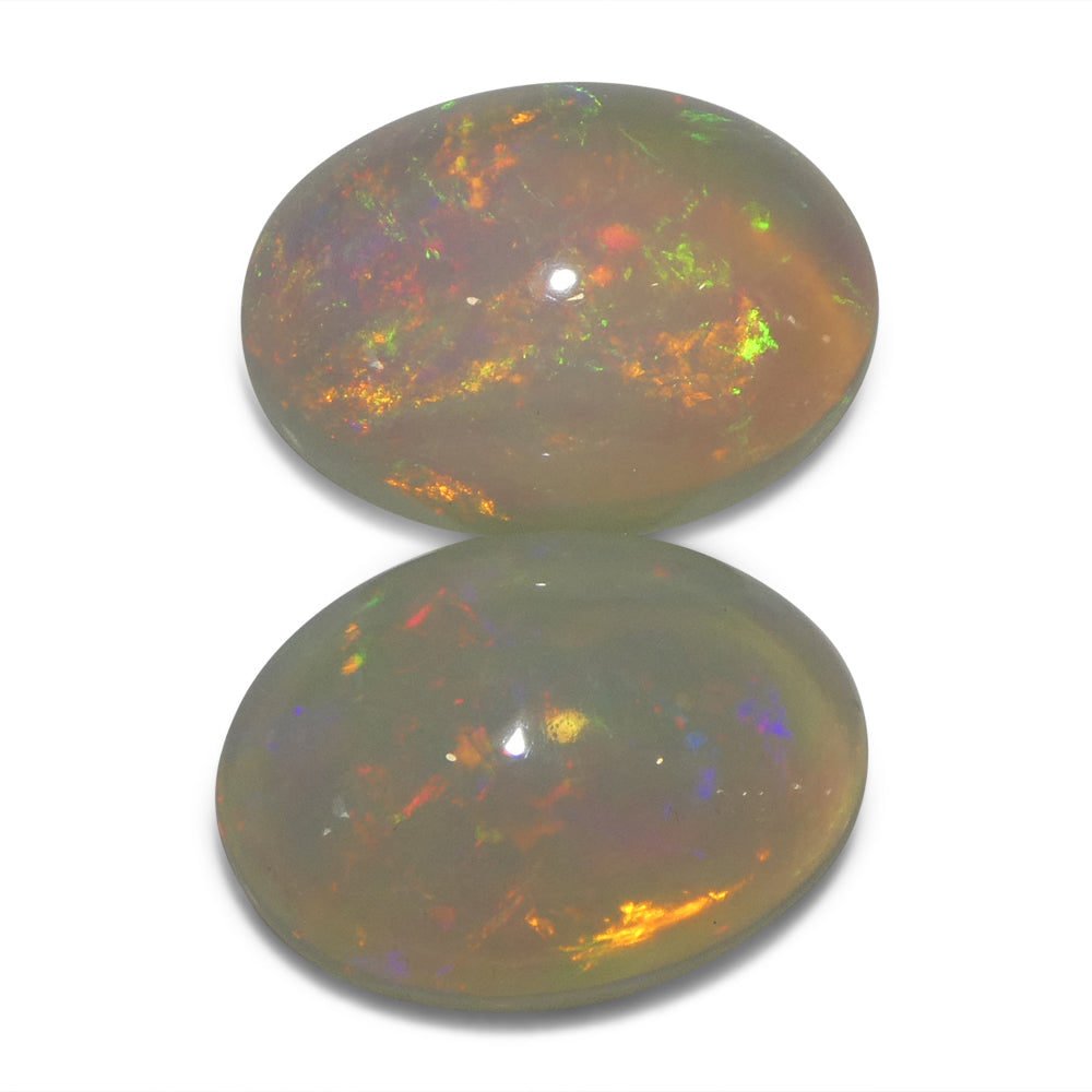 8.29ct Pair Oval Cabochon White Crystal Opal from Ethiopia - Skyjems Wholesale Gemstones