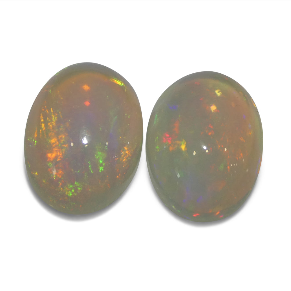 8.29ct Pair Oval Cabochon White Crystal Opal from Ethiopia - Skyjems Wholesale Gemstones