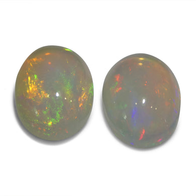 8.29ct Pair Oval Cabochon White Crystal Opal from Ethiopia - Skyjems Wholesale Gemstones