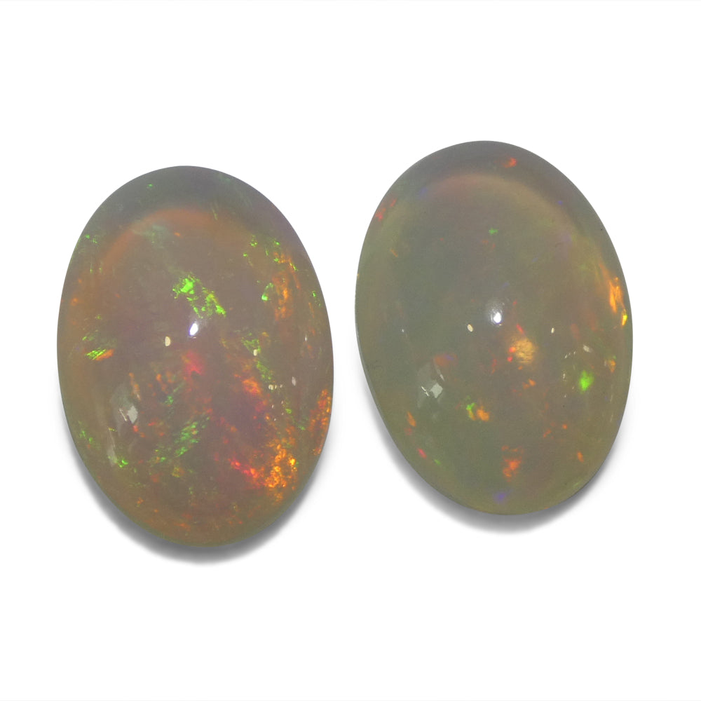 8.29ct Pair Oval Cabochon White Crystal Opal from Ethiopia - Skyjems Wholesale Gemstones