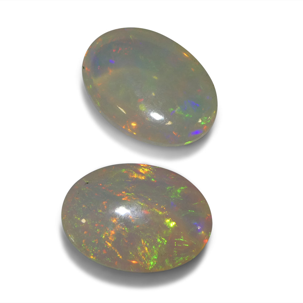 8.29ct Pair Oval Cabochon White Crystal Opal from Ethiopia - Skyjems Wholesale Gemstones