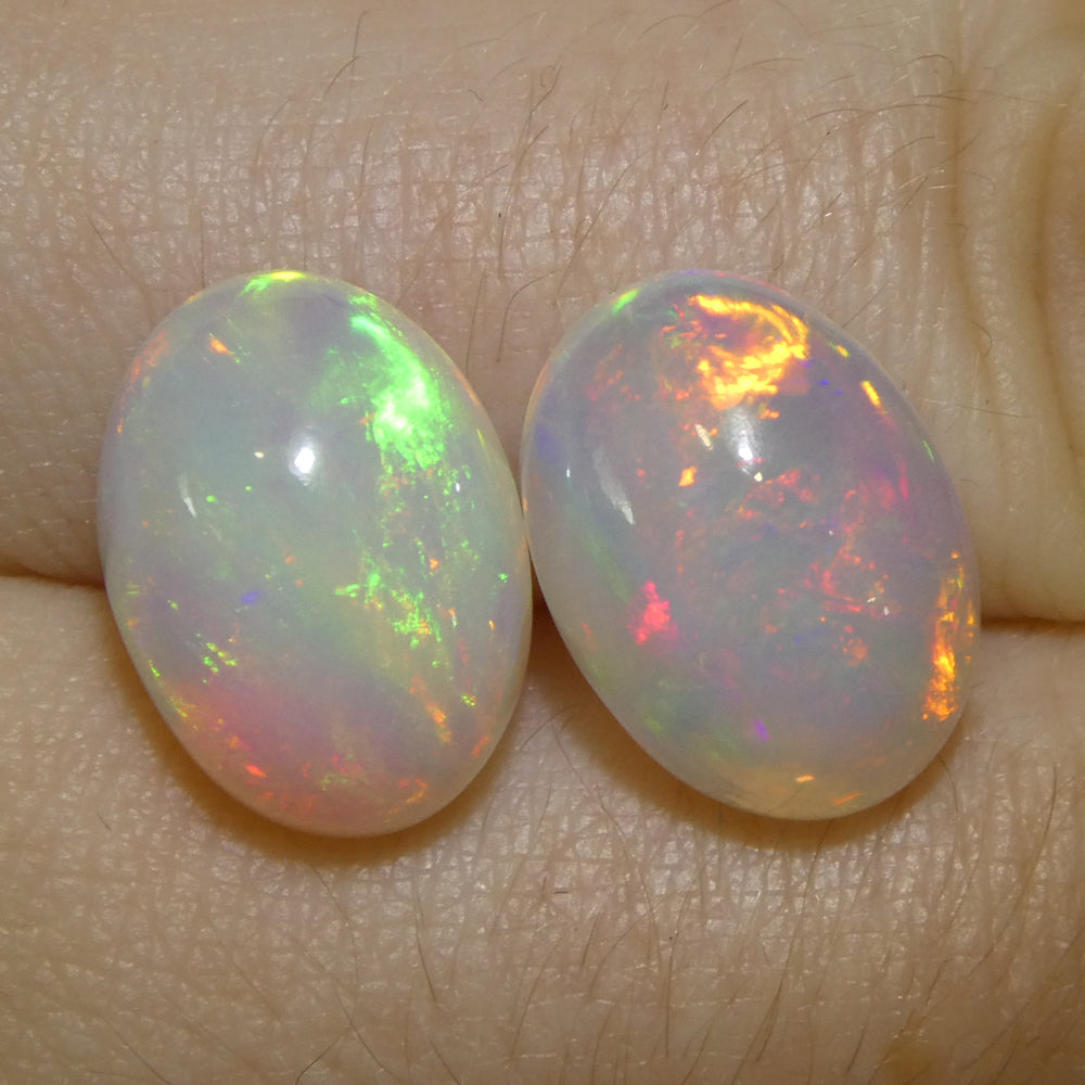 8.29ct Pair Oval Cabochon White Crystal Opal from Ethiopia - Skyjems Wholesale Gemstones