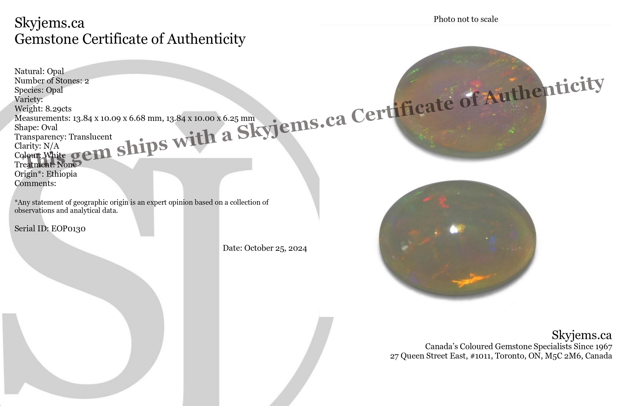 8.29ct Pair Oval Cabochon White Crystal Opal from Ethiopia - Skyjems Wholesale Gemstones