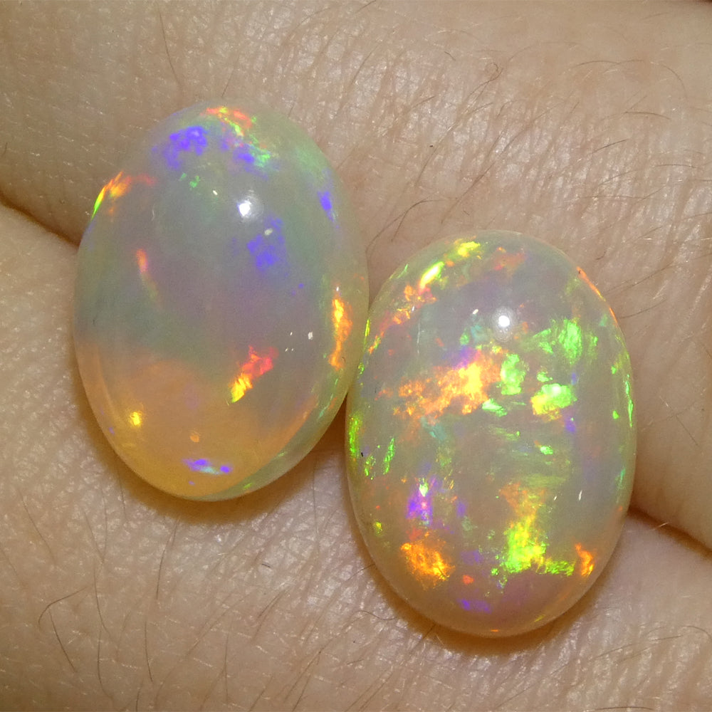 7.89ct Pair Oval Cabochon White Crystal Opal from Ethiopia - Skyjems Wholesale Gemstones