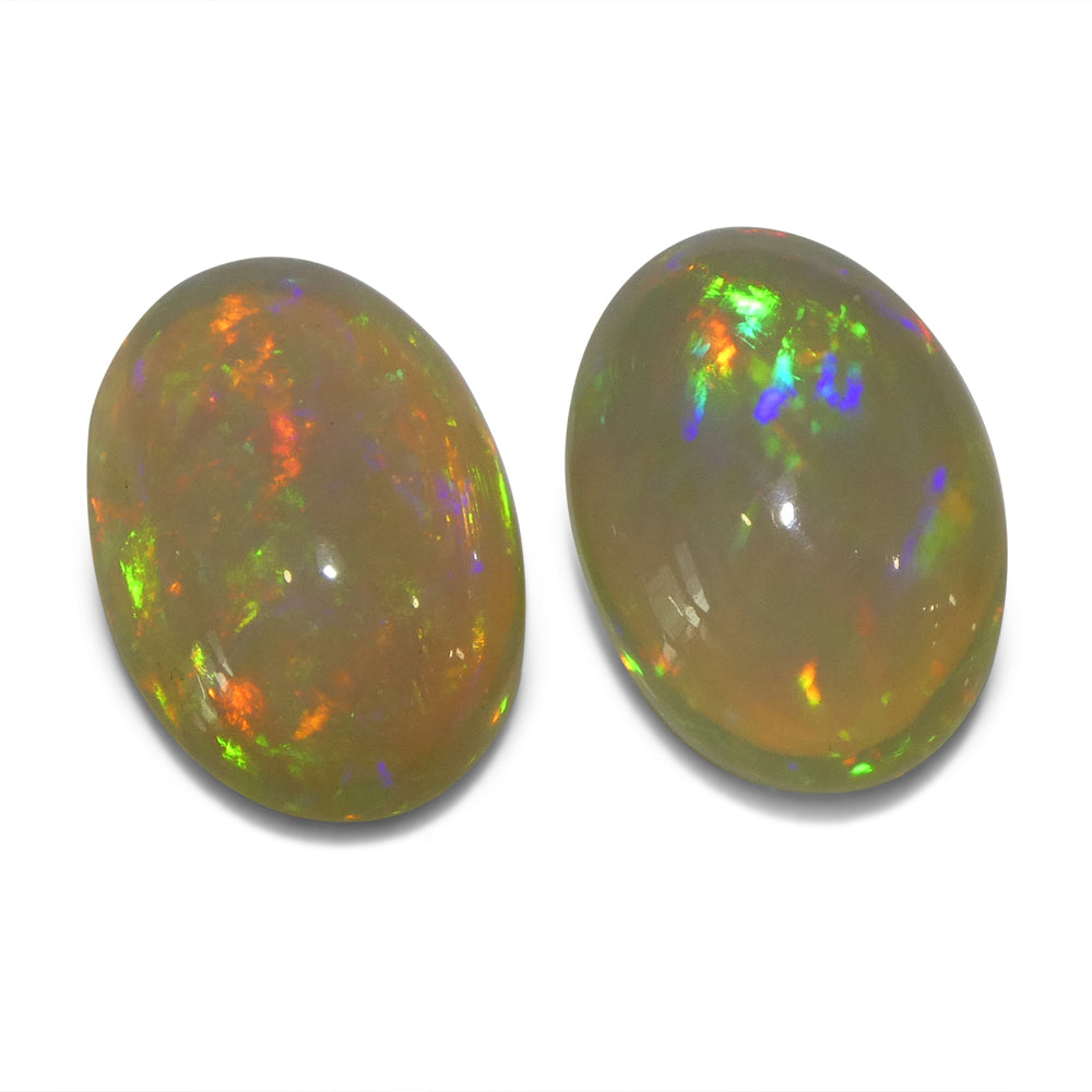 7.89ct Pair Oval Cabochon White Crystal Opal from Ethiopia - Skyjems Wholesale Gemstones