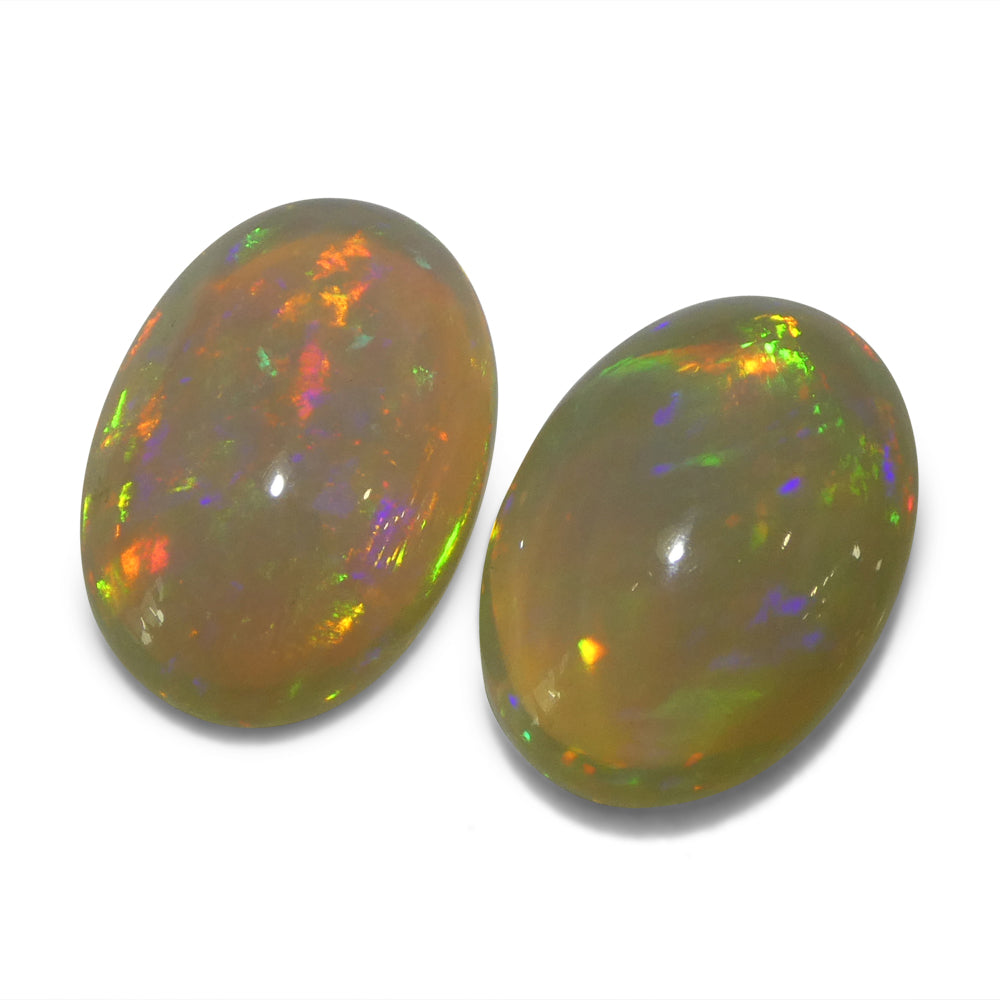 7.89ct Pair Oval Cabochon White Crystal Opal from Ethiopia - Skyjems Wholesale Gemstones