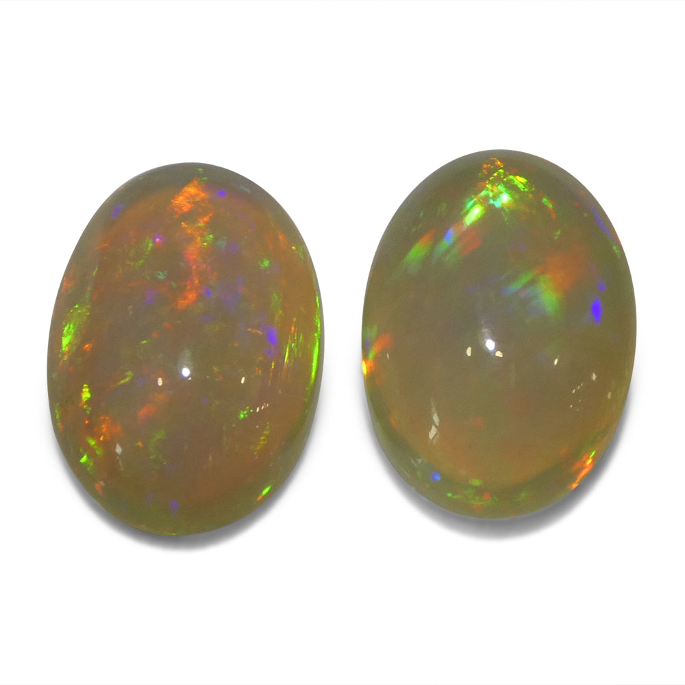 7.89ct Pair Oval Cabochon White Crystal Opal from Ethiopia - Skyjems Wholesale Gemstones