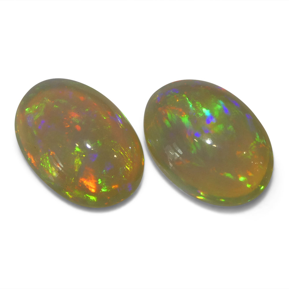 7.89ct Pair Oval Cabochon White Crystal Opal from Ethiopia - Skyjems Wholesale Gemstones