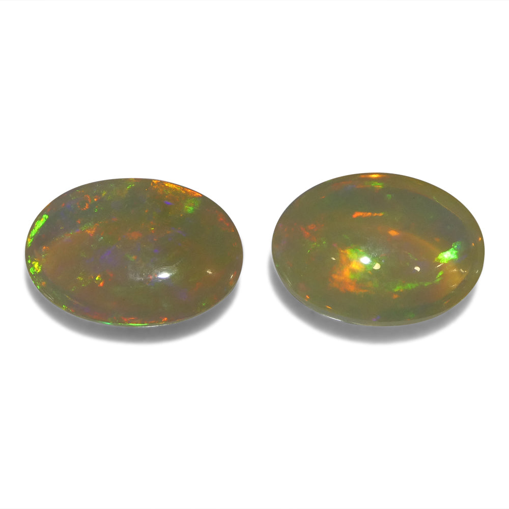 7.89ct Pair Oval Cabochon White Crystal Opal from Ethiopia - Skyjems Wholesale Gemstones