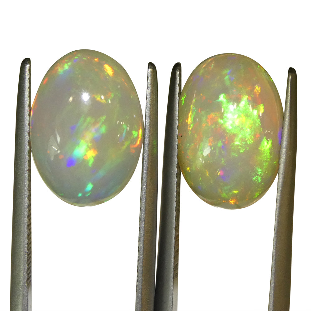 7.89ct Pair Oval Cabochon White Crystal Opal from Ethiopia - Skyjems Wholesale Gemstones