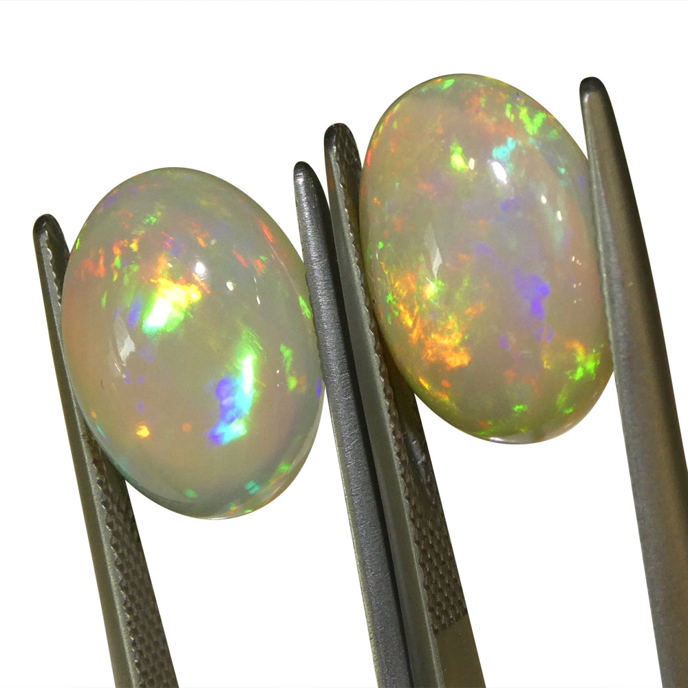 7.89ct Pair Oval Cabochon White Crystal Opal from Ethiopia - Skyjems Wholesale Gemstones