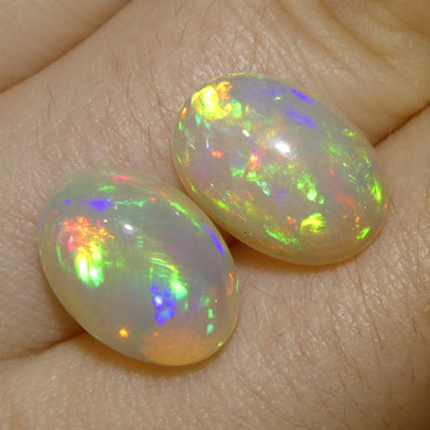 7.89ct Pair Oval Cabochon White Crystal Opal from Ethiopia - Skyjems Wholesale Gemstones