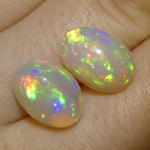 7.89ct Pair Oval Cabochon White Crystal Opal from Ethiopia - Skyjems Wholesale Gemstones
