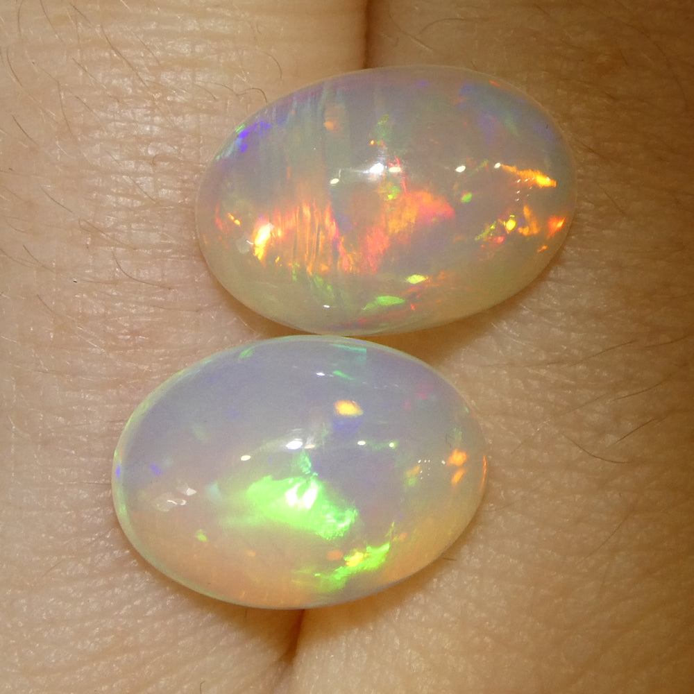 6.96ct Pair Oval Cabochon White Crystal Opal from Ethiopia - Skyjems Wholesale Gemstones