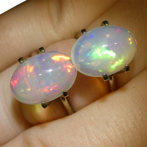 6.96ct Pair Oval Cabochon White Crystal Opal from Ethiopia - Skyjems Wholesale Gemstones