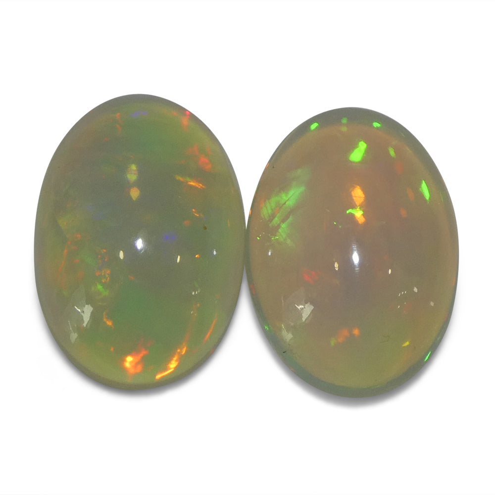 6.96ct Pair Oval Cabochon White Crystal Opal from Ethiopia - Skyjems Wholesale Gemstones