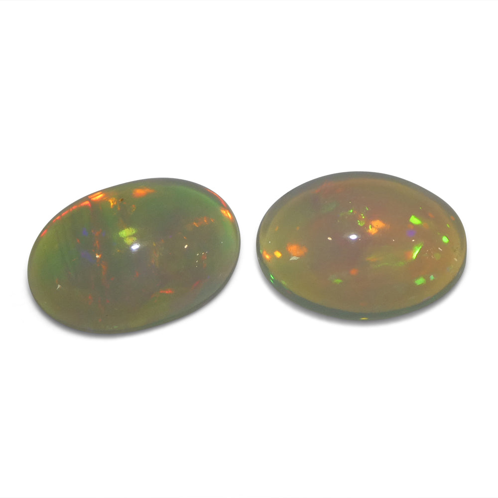 6.96ct Pair Oval Cabochon White Crystal Opal from Ethiopia - Skyjems Wholesale Gemstones