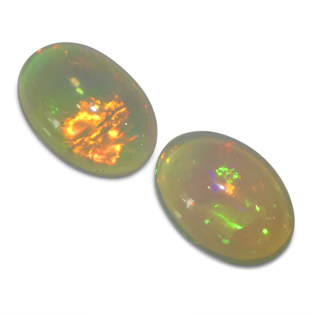 6.96ct Pair Oval Cabochon White Crystal Opal from Ethiopia - Skyjems Wholesale Gemstones