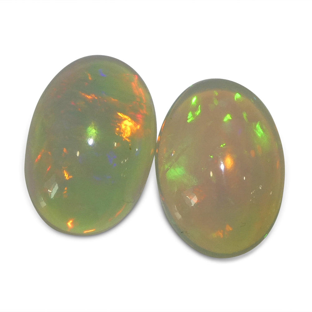 6.96ct Pair Oval Cabochon White Crystal Opal from Ethiopia - Skyjems Wholesale Gemstones