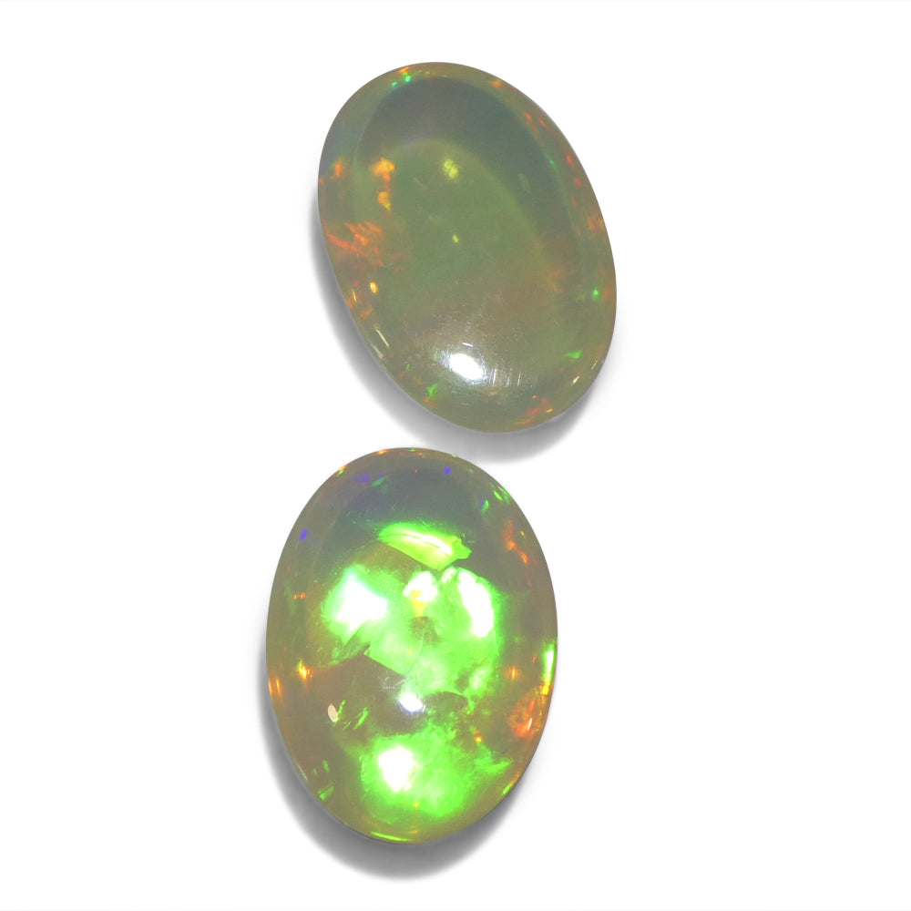 6.96ct Pair Oval Cabochon White Crystal Opal from Ethiopia - Skyjems Wholesale Gemstones