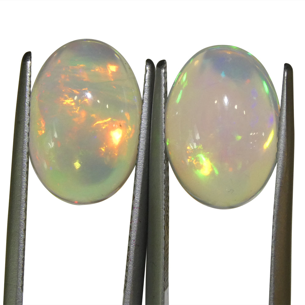 6.96ct Pair Oval Cabochon White Crystal Opal from Ethiopia - Skyjems Wholesale Gemstones