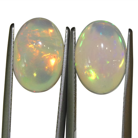 6.96ct Pair Oval Cabochon White Crystal Opal from Ethiopia
