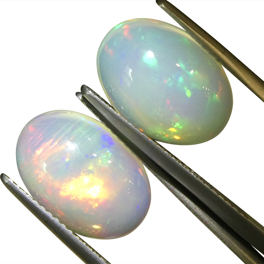 6.96ct Pair Oval Cabochon White Crystal Opal from Ethiopia - Skyjems Wholesale Gemstones