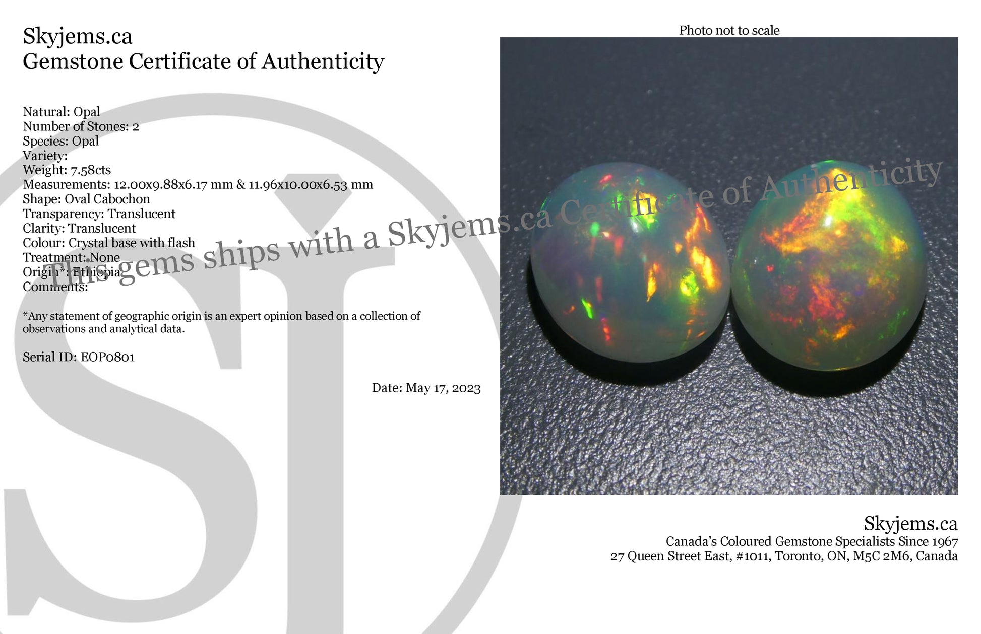 7.58ct Oval Cabochon Crystal Opal Pair - Skyjems Wholesale Gemstones