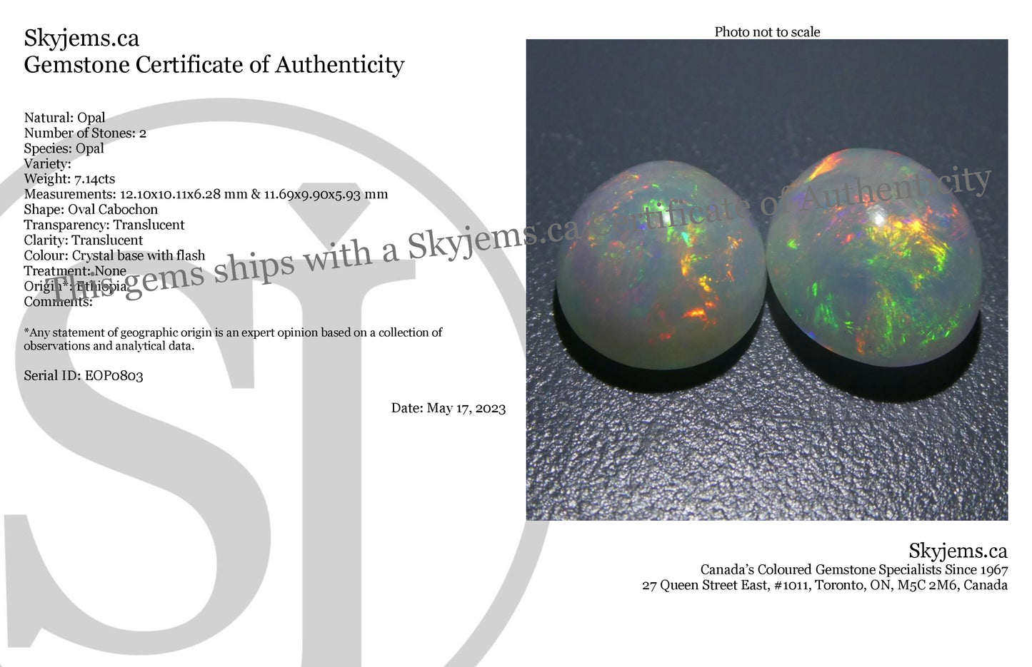 7.14ct Oval Cabochon Crystal Opal Pair - Skyjems Wholesale Gemstones