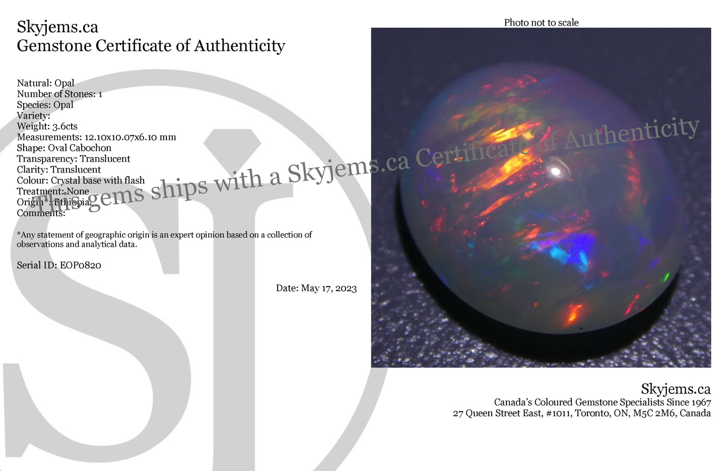 3.60ct Oval Cabochon Crystal Opal - Skyjems Wholesale Gemstones