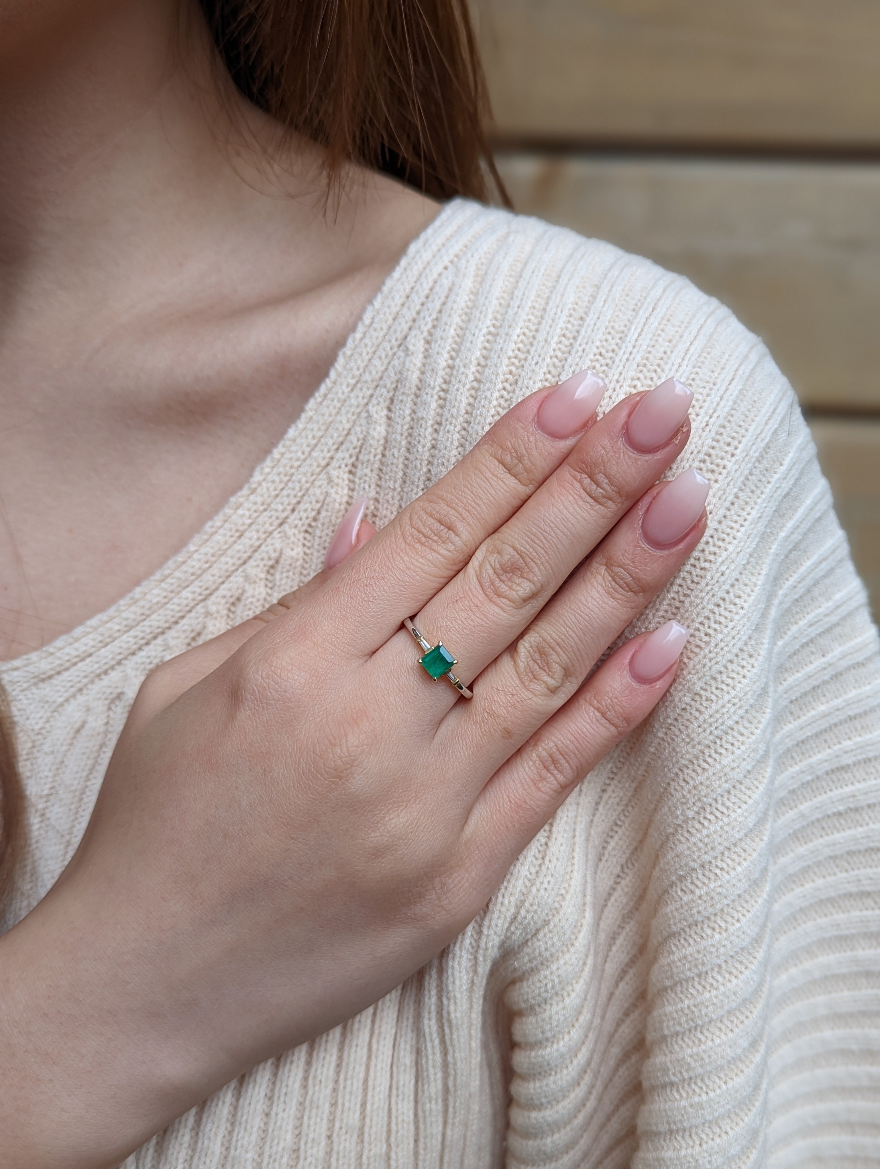 0.68ct Colombian Emerald Diamond Statement or Engagement Ring set in 18k White and Yellow Gold - Skyjems Wholesale Gemstones