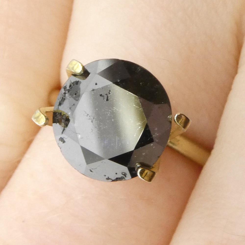 3.85ct Black Round Brilliant Diamond from SkyJems, premium Canadian fancy black single stone gem