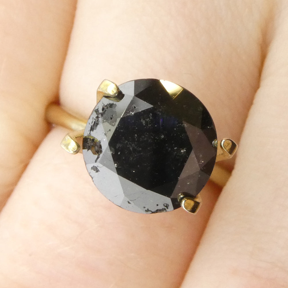 3.85ct Black Round Brilliant Diamond from SkyJems, premium Canadian fancy black single stone with exceptional cut