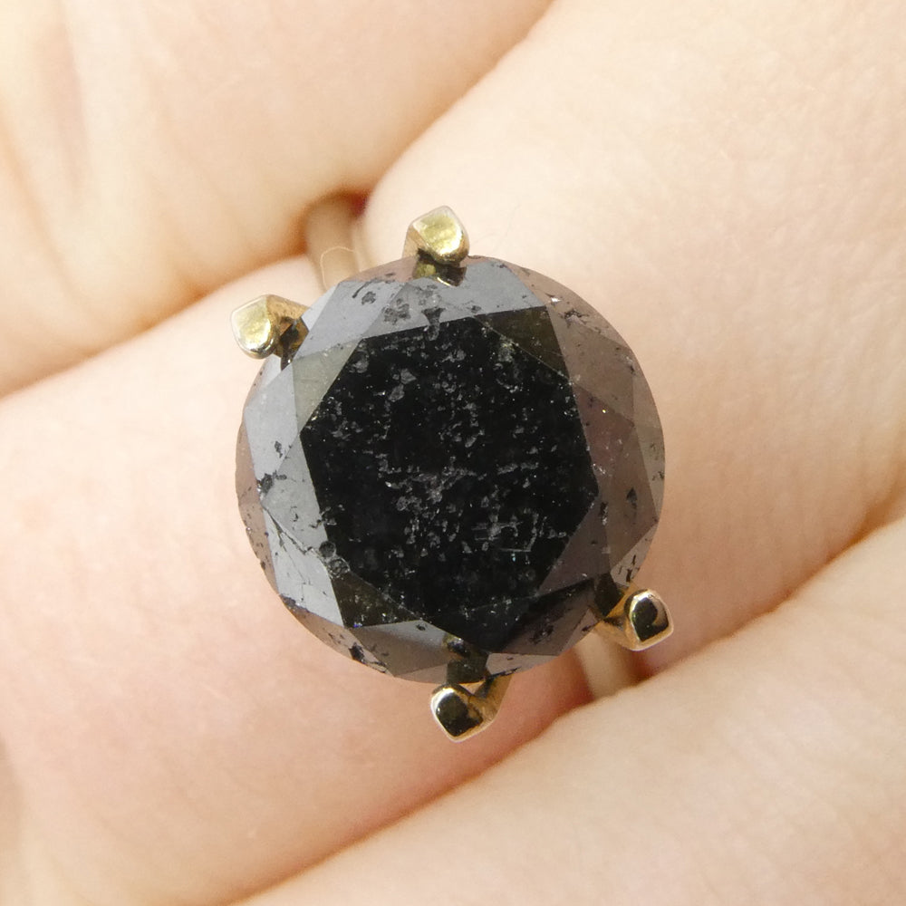 5.1 carat round brilliant black diamond from SkyJems, premium Canadian fancy colored gemstone with exceptional cut and deep n