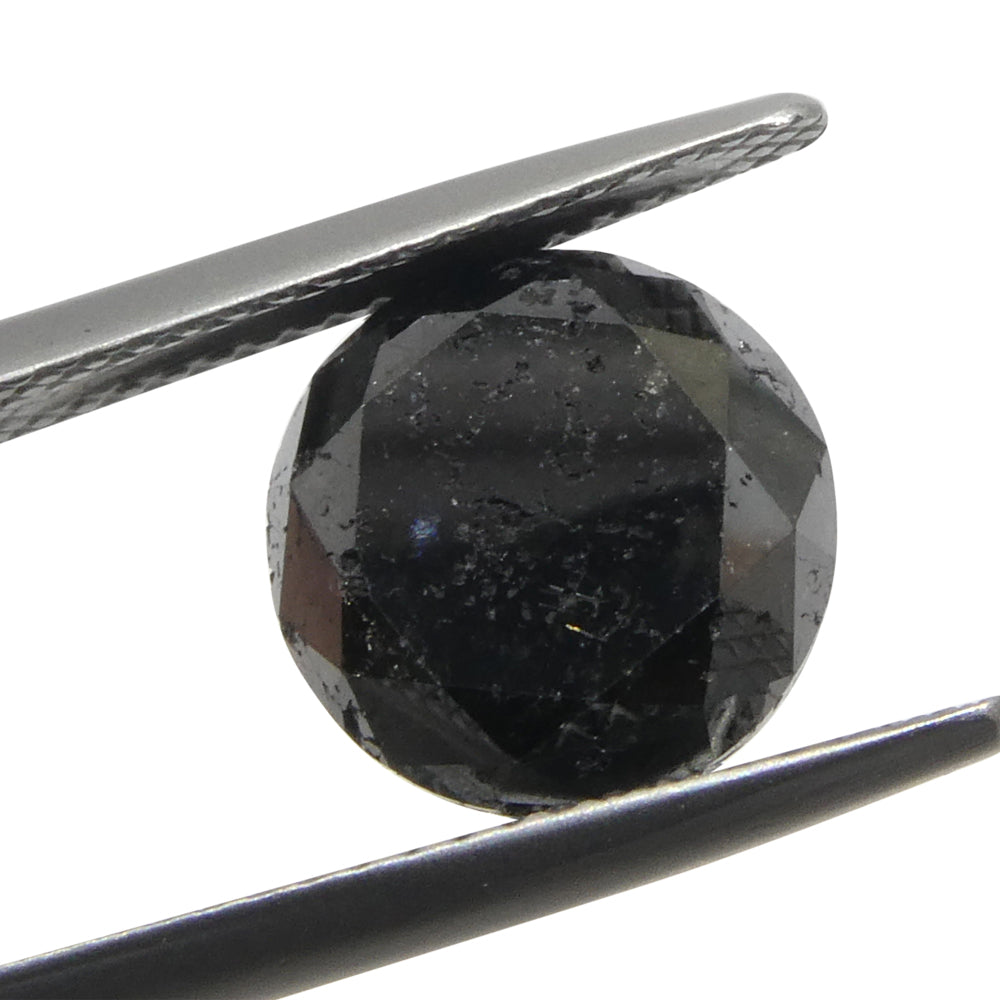 5.1 carat round brilliant black diamond from SkyJems, premium Canadian fancy colored gem with exceptional cut and deep noir r