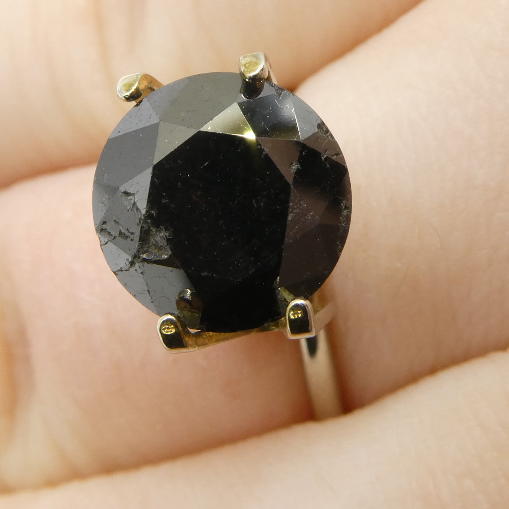 4.37ct Black Round Brilliant Diamond from SkyJems, premium Canadian fancy black single stone gem