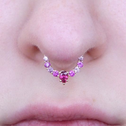 0.85ct Ruby and Pink Sapphire 16G 10mm Hinged Septum Clicker Ring set in 14k Yellow Gold - Skyjems Wholesale Gemstones