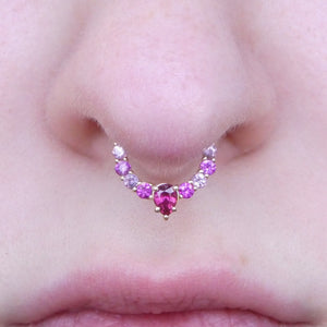 0.85ct Ruby and Pink Sapphire 16G 10mm Hinged Septum Clicker Ring set in 14k Yellow Gold - Skyjems Wholesale Gemstones